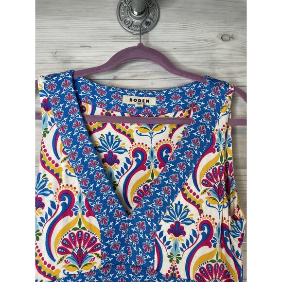 Boden Dress Womens 10 Blue Multicolor Olympia Jersey Maxi Paisley V-Neck D1155 - Picture 2 of 9